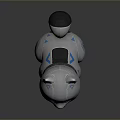 Grey Robot Dog Toy Featuring Green Eyes Blue Accents And Glowing Parts