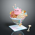 Colorful Ice Cream Sundae With Pink Bear Decoration Cookies And Candy Toppings In Pastel Bowl