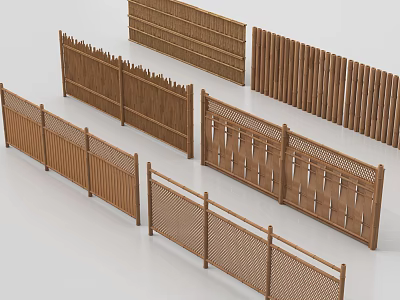 Various Stylish Wooden Fence Designs With Different Patterns And Textures 3d model