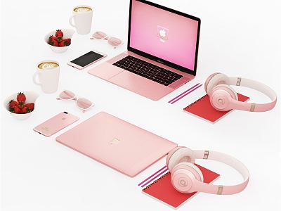 Modern Laptop iPhone Laptop Earphone Coffee Cup Combo model