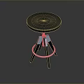 Modern Minimalist Stool With Round Black Seat Blue Circular Ring Accent And Three Legged Design