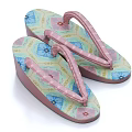 Light Green Platform Slipper Shoes With Blue Pink Floral Patterns And Comfortable Pink Straps