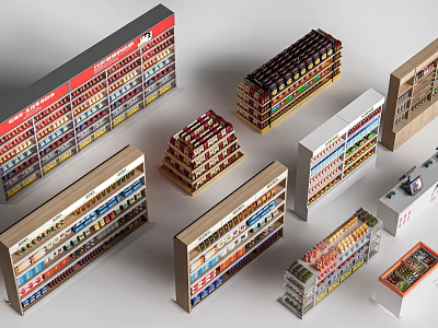 Various Retail Display Shelves with Multiple Layers for Supermarket Product 3d model