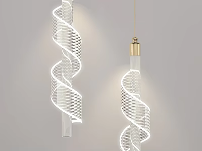 Modern Spiral Design Pendant Lights With White Mesh And Golden Top For Elegant Interior Lighting 3d model
