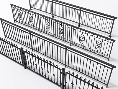 Black Metal Fence With Ornate Patterns And Decorative Railings Design 3d model