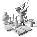 Stylish Decorative Ornament Set With Vase Flowers Candle Holders Books And Chessboard