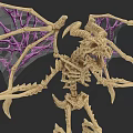 Detailed Mythical Reptile Skeleton With Intricate Purple Webbed Wings And Sharp Horns