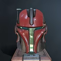 Sci Fi Helmet With Red Black Green Stripes Wooden Base And Small Antenna