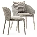 Modern Dining Table Set With Wooden Tabletop Woven Chairs And Sturdy Metal Frame