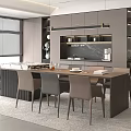 Modern Restaurant Interior Design With Wooden Dining Table Chairs Large Windows And Grey Cabinets