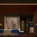 Serene SPA Sauna Room With Massage Bed Mountain Painting And Soft Lighting