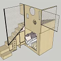 Space Saving Bunk Bed Design With Stairs Railings And Wooden Frame Structure 3d model