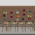 Modern Living Dining Space Interior With Sofa Long Table Chairs Bookshelves And Plant
