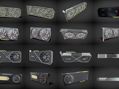 Various Computer Graphics Cards With Different Designs And Models On 3d model
