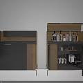 Contemporary Sideboard Cabinet With Dark Light Wood Finish Metal Legs And Open Storage Shelves
