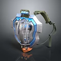 Detailed Decorative Metal Shield With Blue Silver Accents And Green Strap
