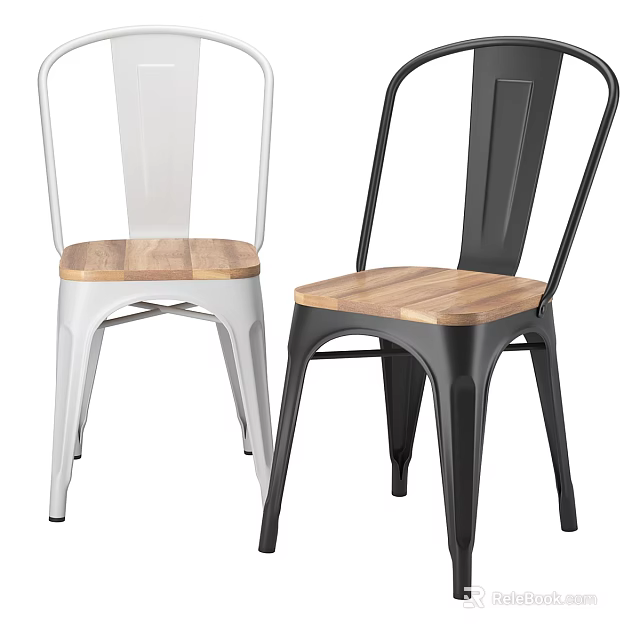 Stylish White And Black Dining Chairs With Wooden Seats And Metal Frames 3d model 