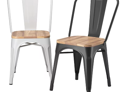 Stylish White And Black Dining Chairs With Wooden Seats And Metal Frames 3d model