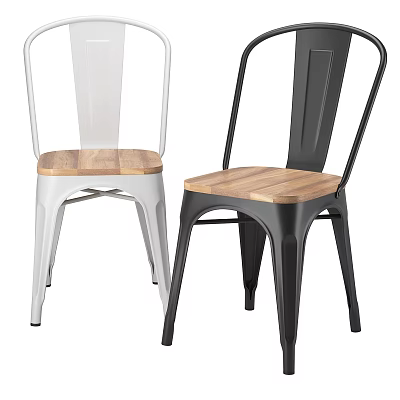 Stylish White And Black Dining Chairs With Wooden Seats And Metal Frames 3d model