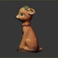 Cute Brown Deer Figurine With Green Leaf Decoration And Red Collar Bell On Dark Background