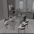 Modern Dining Table Set With Marble Countertop And Four Chairs In Kitchen Space 3d model