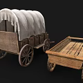 Classic Vintage Wooden Wagon With White Canvas Cover And Spoked Wheels