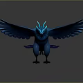 Blue Glowing Fantasy Bird Creature With Spread Wings Standing Pose Design 3d model