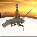 Modern Industrial Scene Featuring Wooden Platform Tall Tower And Crane Structure 3d model