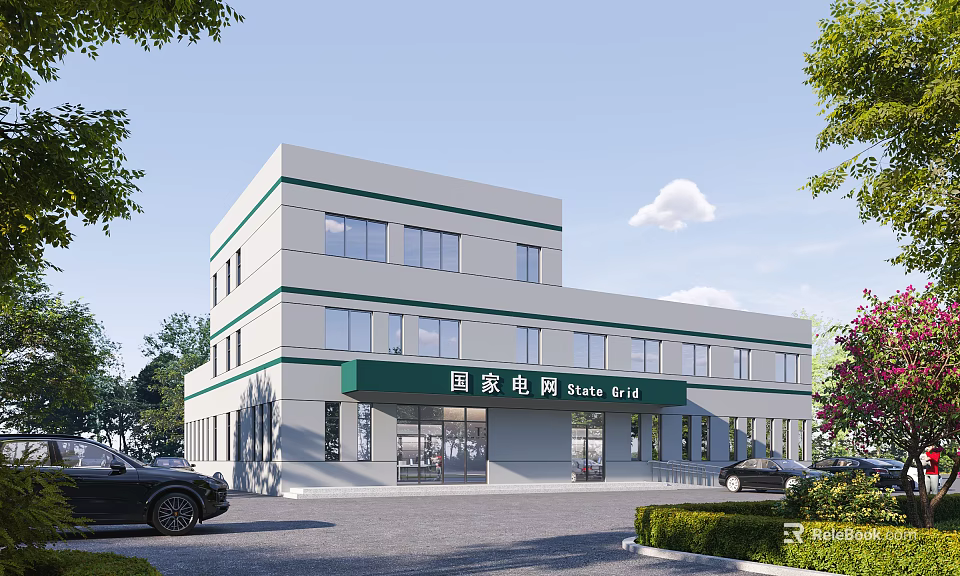 Modern State Grid Office Building With Multi Floor Structure And Landscaped Surroundings 3d model 