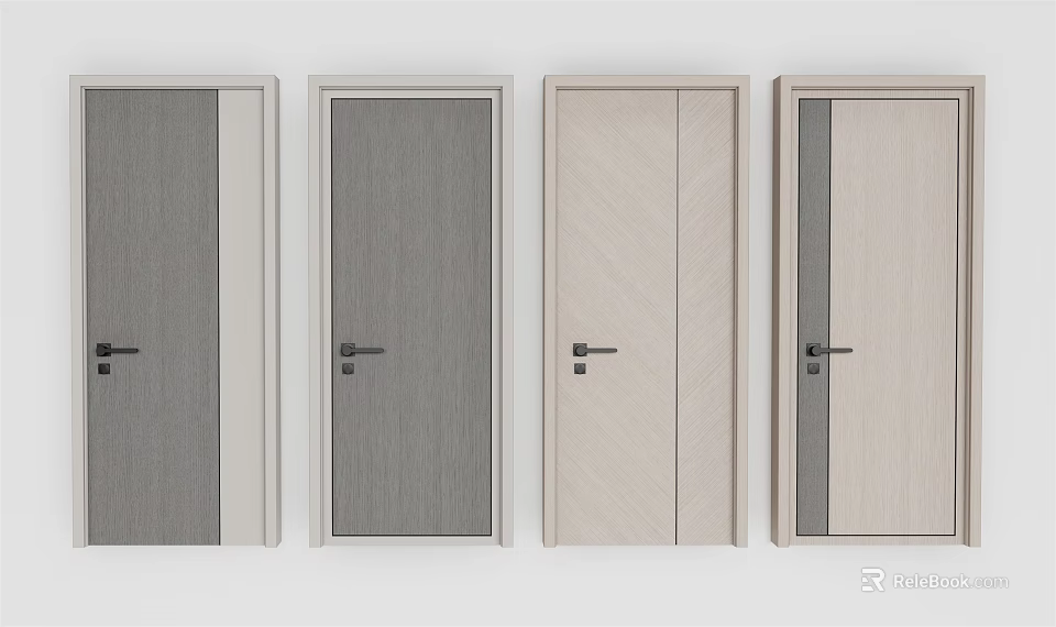 Modern Hinged Doors With Different Styles Wood Texture And Neutral Colors 3d model 