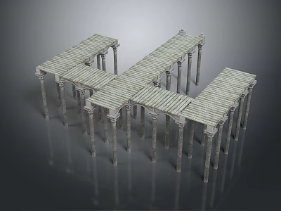 Wooden Platform Scenery Components With Cross Walkways And Support Pillars Design 3d model