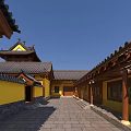Traditional Chinese Ancient Architecture Courtyard With Yellow Walls Tile Roofs And Wooden Eaves