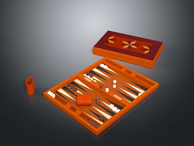 Orange Board Game Set With Open Box Game Board Playing Pieces And Dice 3d model
