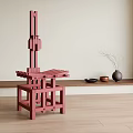 Red Wooden Leisure Chair with Modern Geometric Design in Light Interior and Decorative Vase