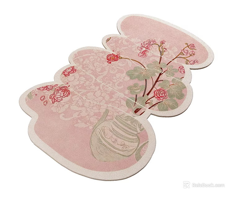 Shaped Rug With Pink Green Floral Pattern Roses And Vase Design 3d model 
