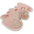 Shaped Rug With Pink Green Floral Pattern Roses And Vase Design