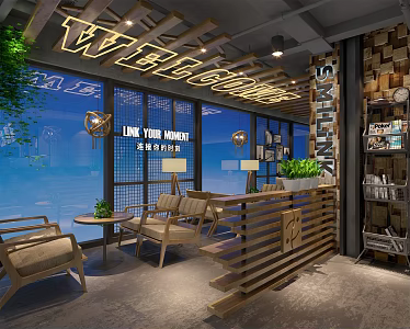 Industrial LOFT Cafe Coffee Area 3d model