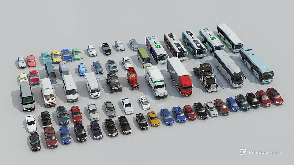 Colorful Model Cars Display With Various Vehicle Types And Different Colors Neatly Arranged 3d model 