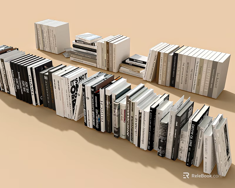 Stacked Books Collection With Various Sizes And Black White Spines On 3d model 