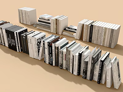 Stacked Books Collection With Various Sizes And Black White Spines On 3d model