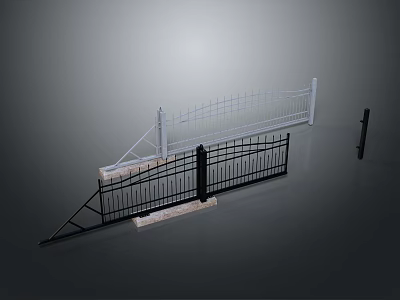 Modern Metal Fence Designs With Black And White Styles And Stone Base 3d model