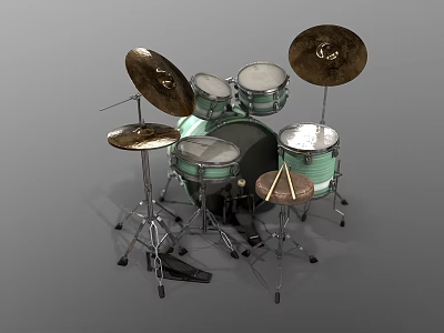 Complete Musical Instrument Drum Set With Drums Cymbals And Drumsticks 3d model