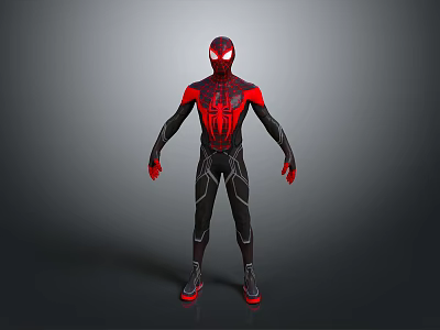Spider Man 3D Model With Red And Black Suit Spider Web Pattern And Mask 3d model