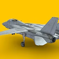 Detailed Gray Fighter Jet Model With Twin Tails Cockpit And Landing Gear On Yellow Background 3d model