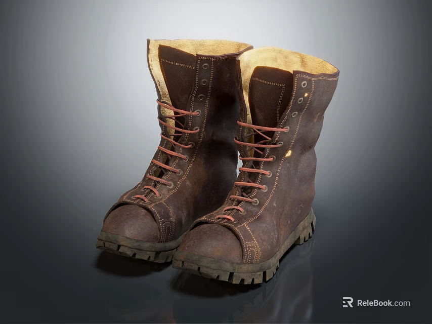 Brown Leather Lace Up Work Boots With Thick Sole And Warm Durable Design 3d model 