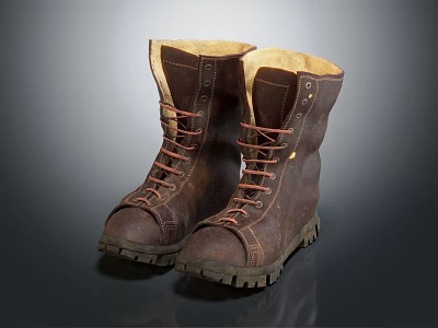 Brown Leather Lace Up Work Boots With Thick Sole And Warm Durable Design 3d model