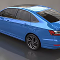 Blue Volkswagen Sedan Showcasing Modern Alloy Wheels And Sleek Exterior Design