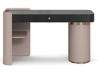 Modern Minimalist Desk With Black Tabletop Beige Support And Gold Accents 3d model