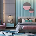 Modern Background Double Bed Combo 3d model