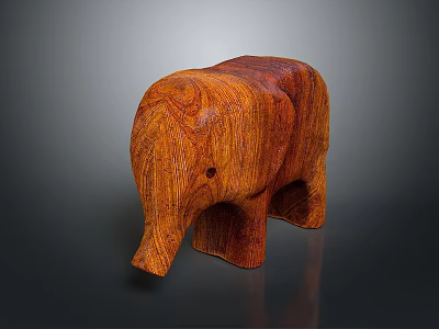 Unique Decorative Wooden Elephant Sculpture Featuring Natural Wood Texture And Handcrafted Design 3d model